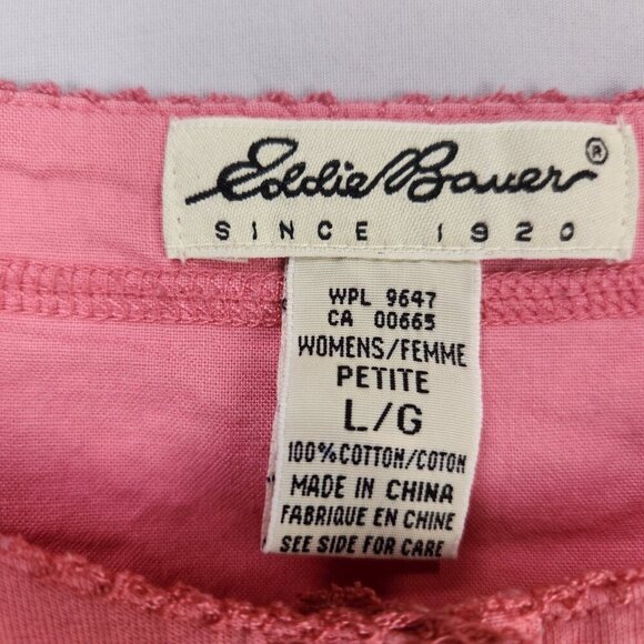 Eddie Bauer Long Sleeve Women's Petite L 1/2 Button Salmon Pink Cottage Shirt - Picture 6 of 7